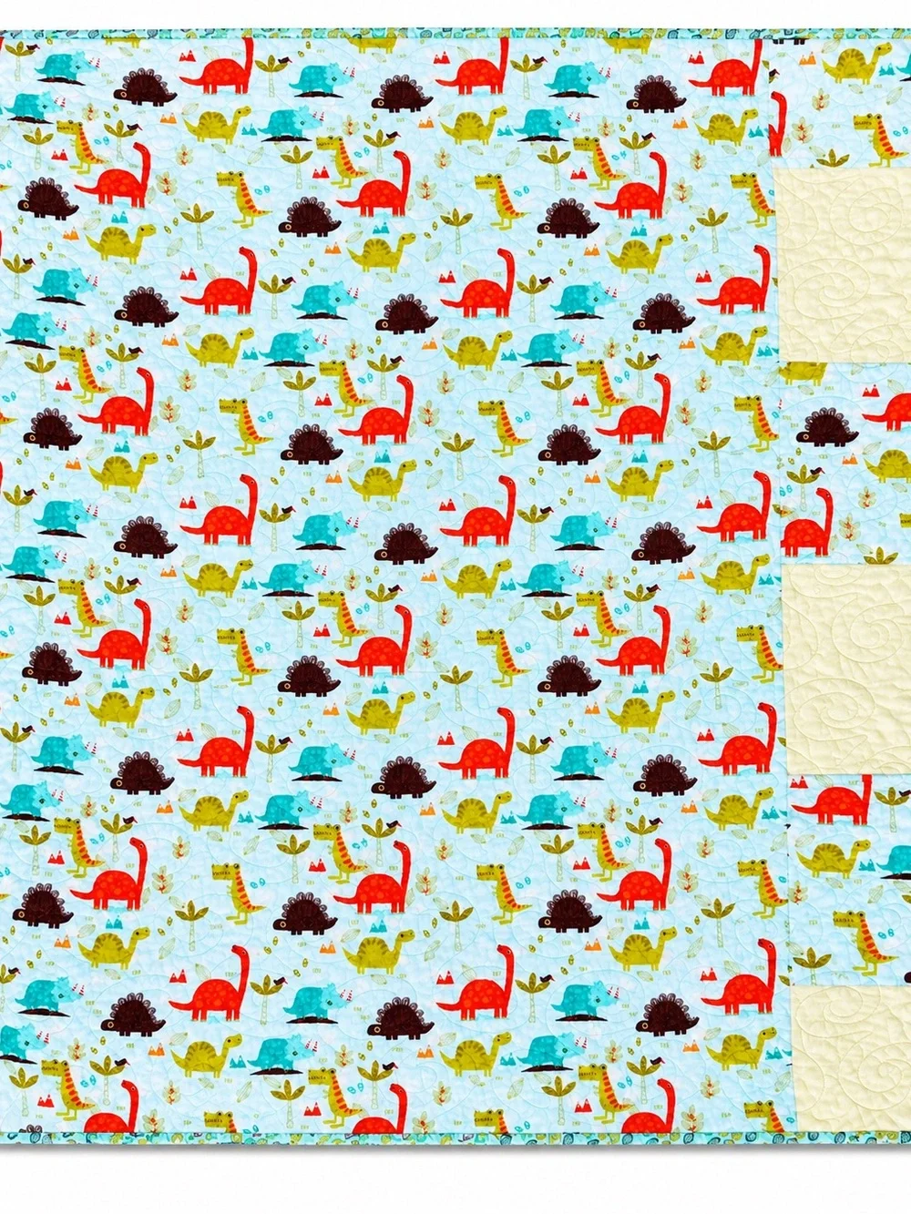 Playful Dino Patchwork Handmade Baby Quilt - Aqua & Orange